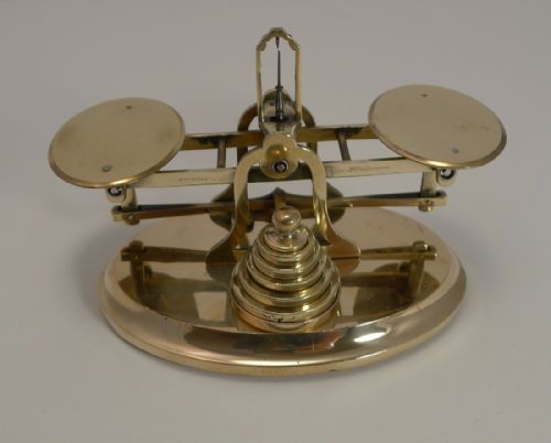 Smart & Elegant Brass Desk-top Postage or Letter Scale - Signed C.1890