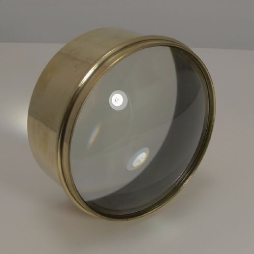 Large Antique Brass Desk Magnifying Glass / Paperweight C.1910