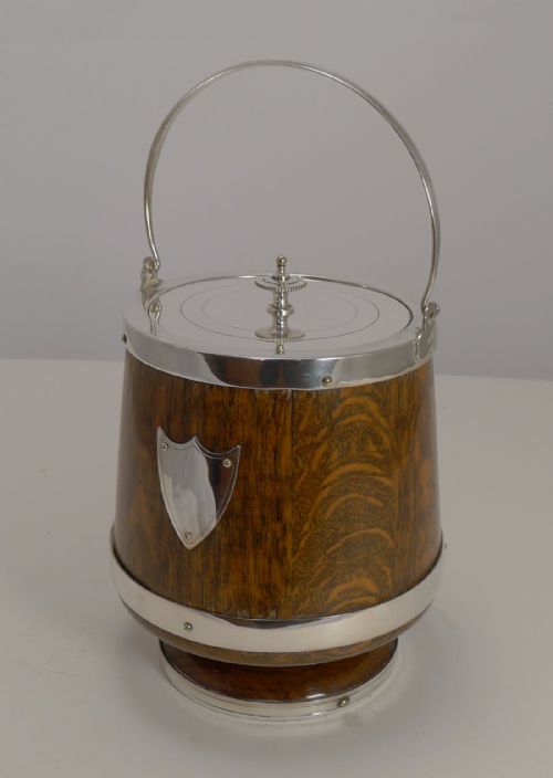 Antique English Oak and Silverplate Biscuit Box by Daniel and Arter C.1890