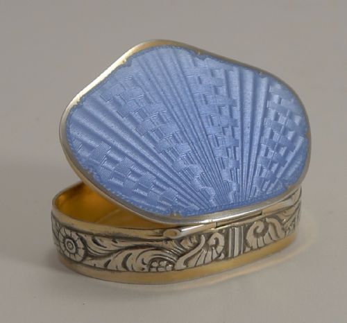 Exquisite David Anderson Sterling Silver and Guilloche Enamel Pill Box C.1910