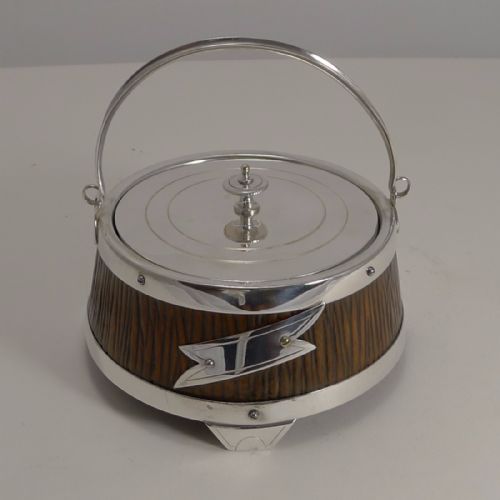 Antique English Oak and Silver Plated Butter Dish C.1890
