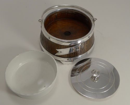 fig 1. Antique English Oak and Silver Plated Butter Dish c.1890