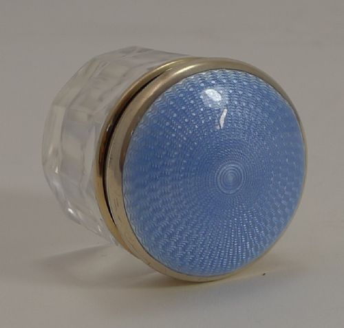 Small Vintage Silver Gilt and Guilloche Enamel Lidded Jar or Box