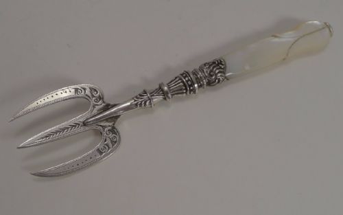 Antique English Sterling Silver & Mother of Pearl Bread Fork