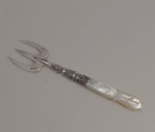 fig 1. Antique English Sterling Silver & Mother of Pearl Bread Fork