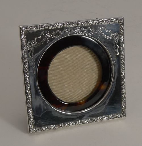 fig 1. Antique English Silver and Tortoiseshell Photograph Frame hallmarked Birmingham 1907 by Henry Matthews
