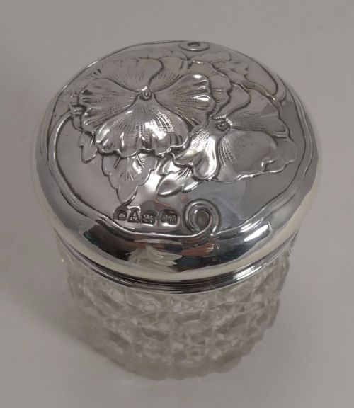 fig 1. Antique Cut Crystal and Sterling Silver Vanity Box or Jar - 1905