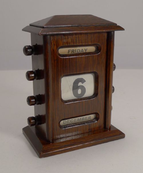 Antique English Oak Perpetual Desk Calendar C.1900