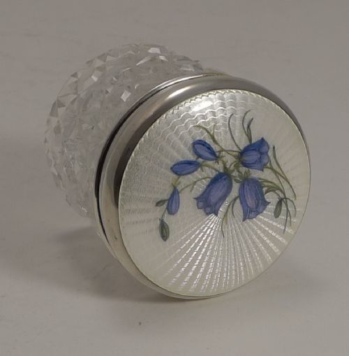 Stunning Antique English Enamel and Sterling Silver Lidded Jar - Bluebells - 1913
