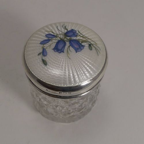 fig 1. Stunning Antique English Enamel and Sterling Silver Lidded Jar - Bluebells - 1913