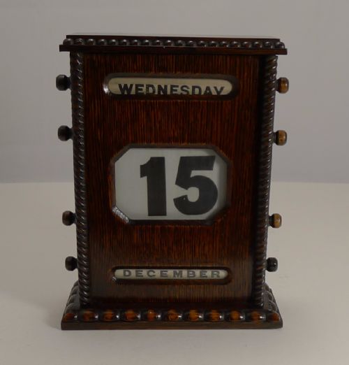 fig 1. Large Antique English Oak Desk-Top Perpetual Calendar c.1900