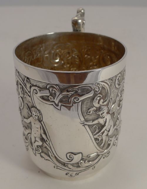 Top Quality Antique English Sterling Silver Child's / Christening Mug - 1896 - Cherubs