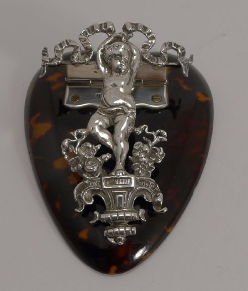 Outstanding English Sterling and Tortoise Shell Letter Clip - Heart & Cherub