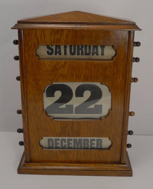 Oversized Antique English Oak Perpetual Desk-top Calendar C.1890 - 13 1/4"