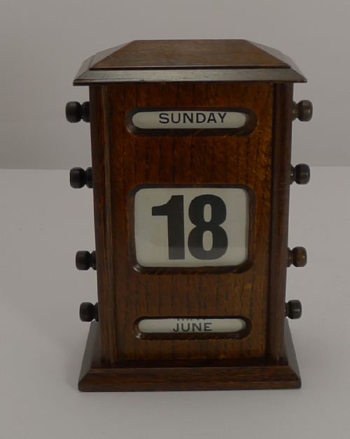 Antique English Oak Perpetual Desk Calendar C.1900