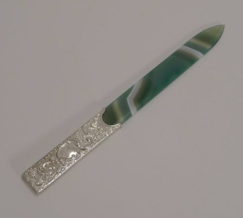 Stunning Antique English Sterling Silver and Scottish Agate Letter Opener - 1903
