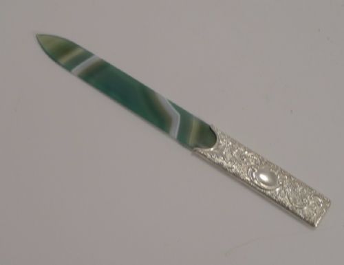 fig 1. Stunning Antique English Sterling Silver and Scottish Agate Letter Opener - 1903