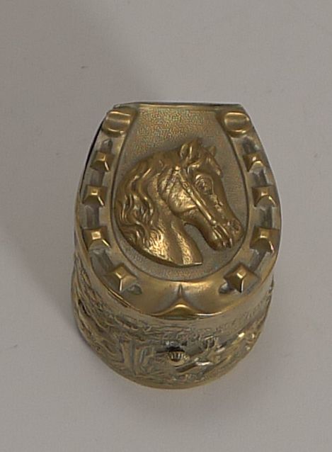 Antique English Horseshoe / Equestrian / Hunting Travel Inkwell C.1900