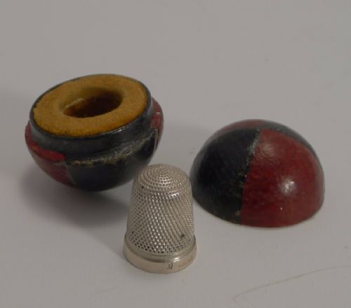 Antique English Novelty Thimble Case - Soccer Ball - Sterling Thimble - 1895