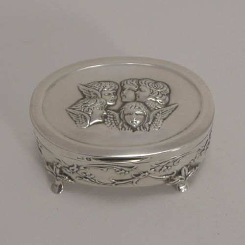 Antique English Sterling Silver Jewellery Box - Reynold's Angels - 1903