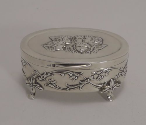 fig 1. Antique English Sterling Silver Jewellery Box - Reynold's Angels - 1903