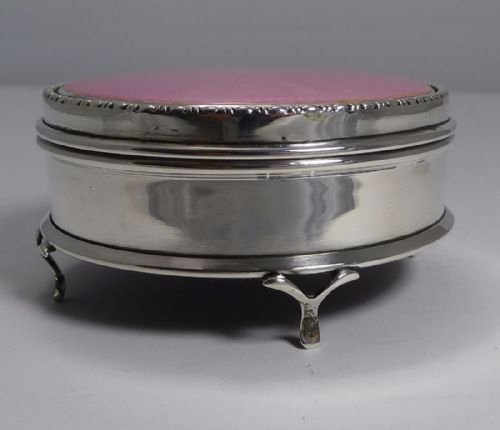 fig 2. Finest Quality Large Sterling Silver & Pink Guilloche Enamel Jewellery Box - 1919