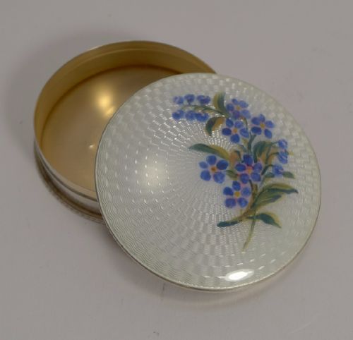 Pretty English Sterling Silver Box - Guilloche Enamel - Forget Me Nots