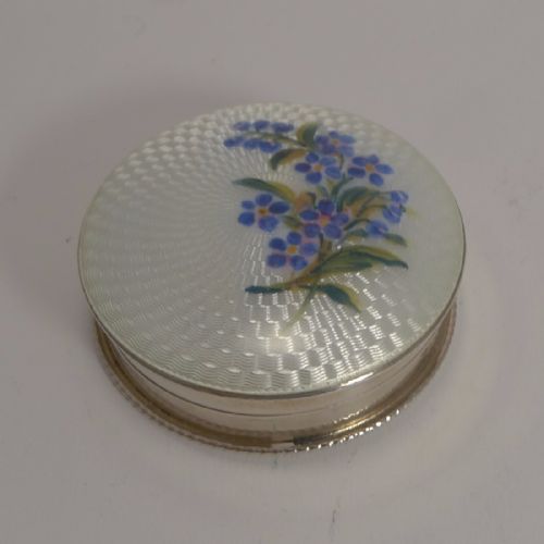 fig 1. Pretty English Sterling Silver Box - Guilloche Enamel - Forget Me Nots