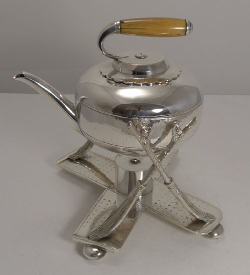 Rare Silver Plated Novelty Kettle on Stand - Curling Stone by Fenton Brothers