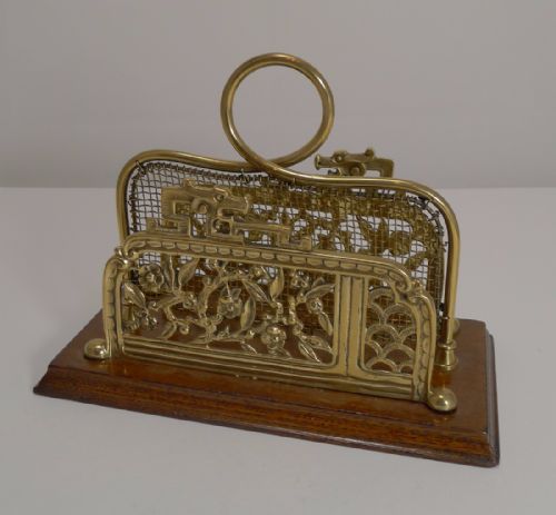 Antique English Oak and Brass Letter Holder - Indian Tree C.1880