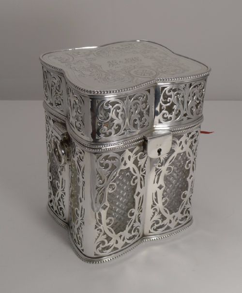 Heirloom Quality Four Bottle Decanter Box / Tantalus Dated 1868