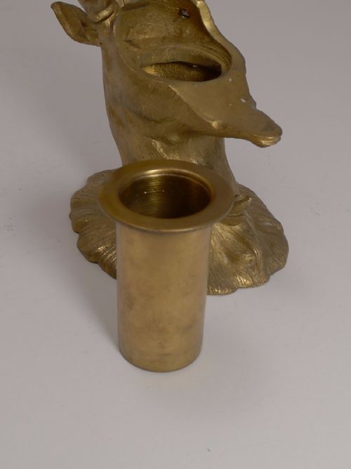 ANTIQUE ENGLISH FIGURAL GILDED BRONZE INKWELL ORIGINAL GLASS EYES STAG C1880 - ADDITIONAL PHOTO 5