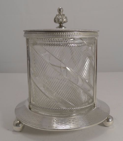 Top Notch Antique English Silver Plate and Cut Crystal Biscuit Box C.1880