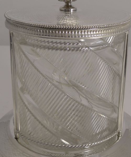 fig 1. Top Notch Antique English Silver Plate and Cut Crystal Biscuit Box c.1880