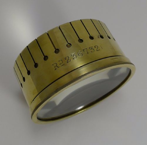 Unusual Example - English Antique Brass Desk Magnifying Glass / Paperweight - Reg. 1894