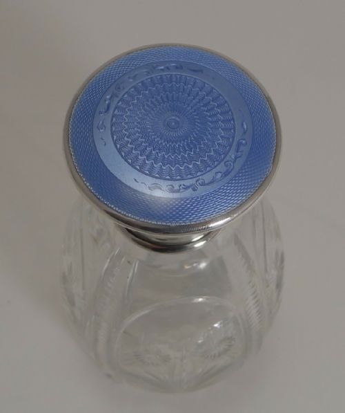 fig 1. Pretty Floral Engraved Perfume Bottle; English Sterling Silver and Guilloche Enamel Lid