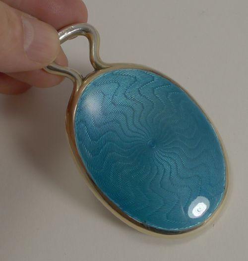 Pretty Miniature English Sterling Silver and Enamel Purse Mirror