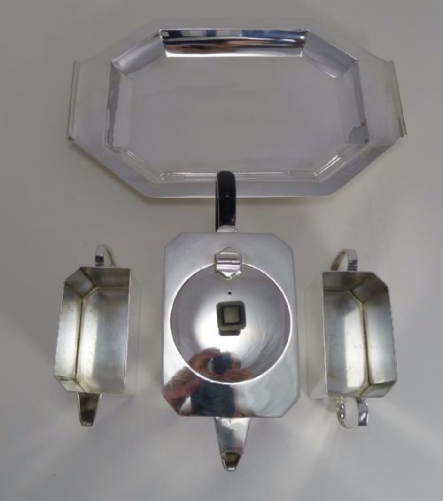 fig 1. Art Deco Silver Plated Tea Set on Tray - Porwel Patent c.1930