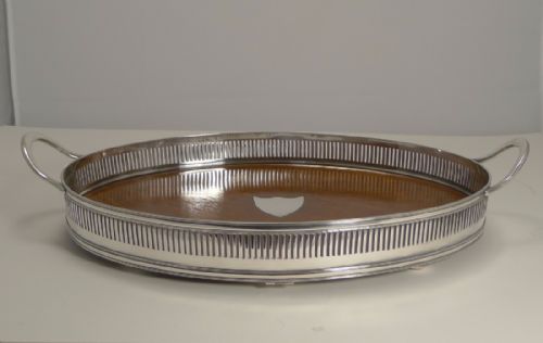 fig 1. Antique English Oak and Silver Plated Tray by John Grinsell and Sons c.1890
