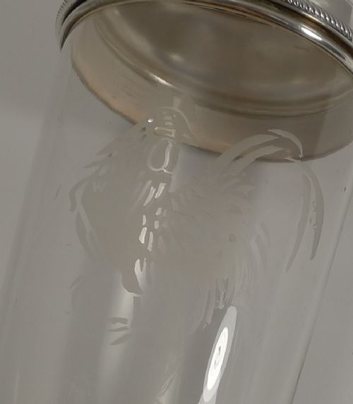 fig 1. Vintage English Glass and Silver Plate Cocktail Shaker - Rooster, c.1930