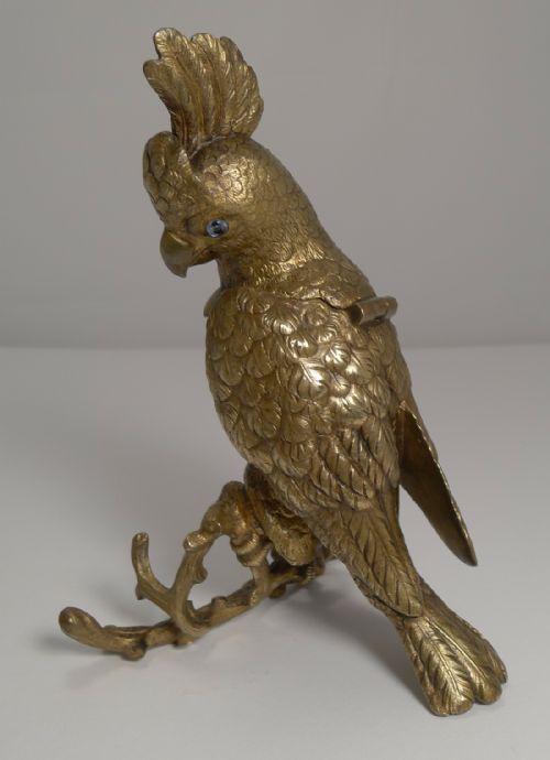 Wonderful Antique English Bronze Figural Inkwell - Cockatoo C.1850