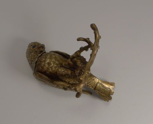 fig 2. Wonderful Antique English Bronze Figural Inkwell - Cockatoo c.1850