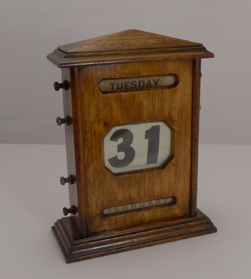 Very Large Antique English Solid Oak Perpetual Calendar C.1900