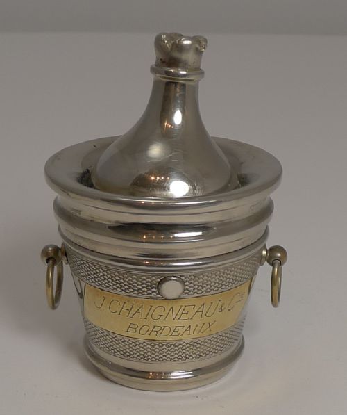 Rare Novelty Travel Inkwell - Champagne Bottle in Cooler - J Chaigneau - Bordeaux C.1900