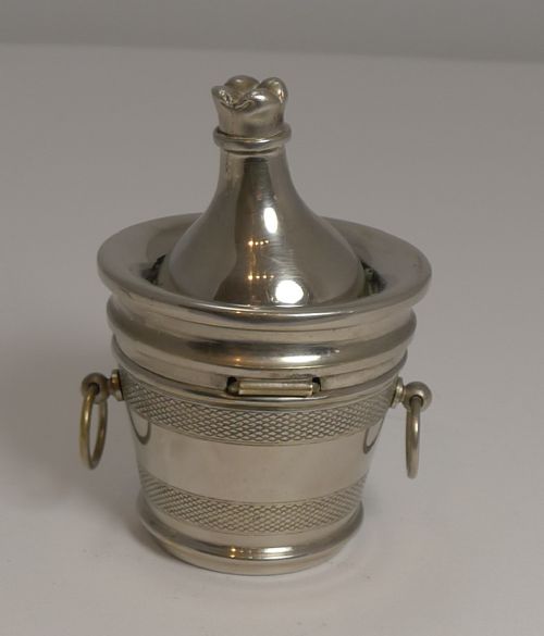 fig 1. Rare Novelty Travel Inkwell - Champagne Bottle In Cooler - J Chaigneau - Bordeaux c.1900