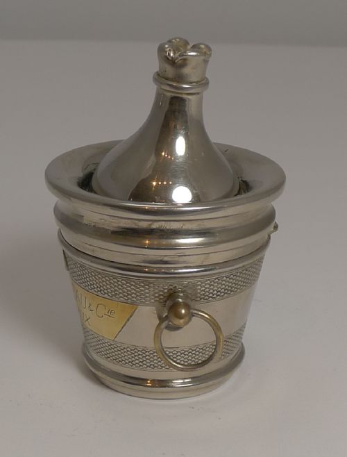 fig 2. Rare Novelty Travel Inkwell - Champagne Bottle In Cooler - J Chaigneau - Bordeaux c.1900