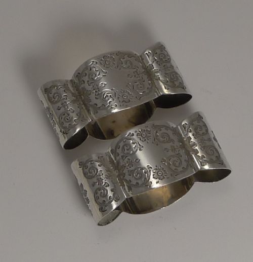 Beautifully Shaped Pair Antique English Sterling Silver Napkin Rings