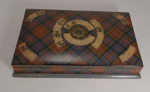 Antique English Mauchline Tartan Ware Games / Playing Card Box C.1880 - Caledonia