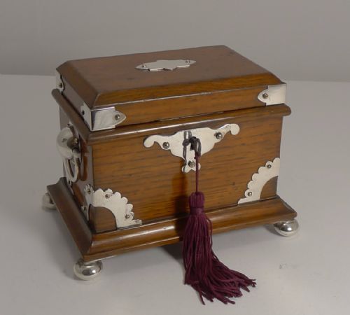 fig 1. Antique English Oak and Silver Plate Tea Caddy c.1890