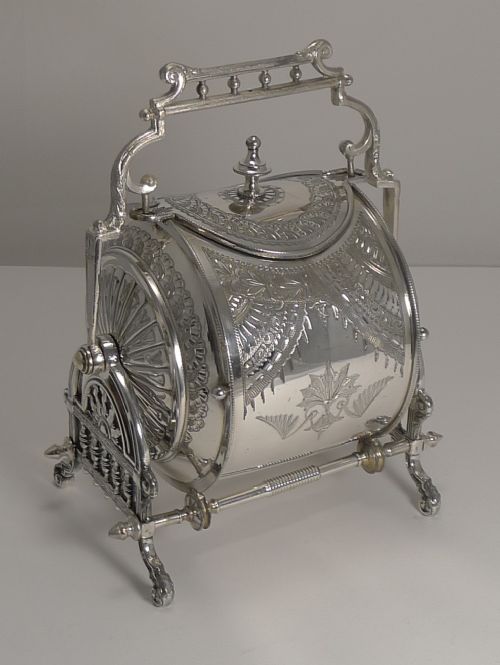 Unusual Silver Plated English Biscuit Box - Registered 8th May 1882